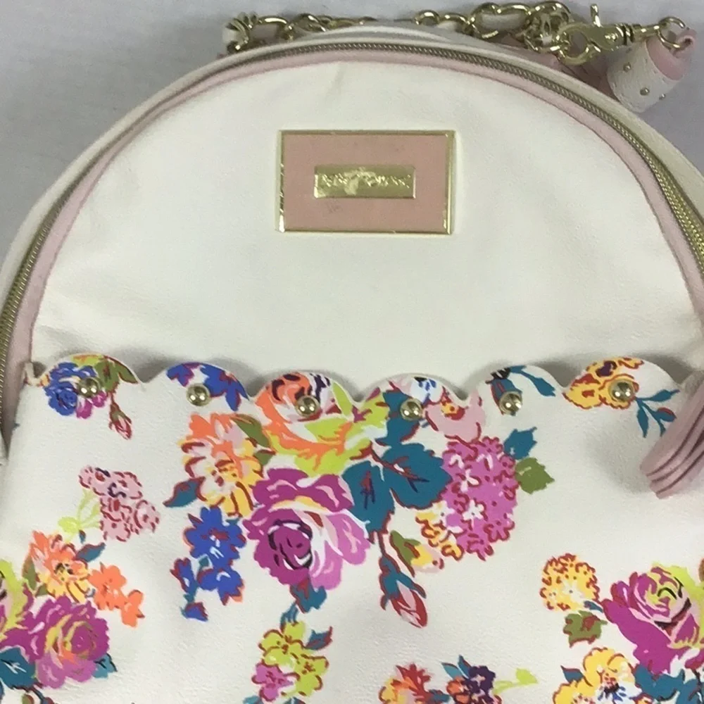 BETSEY JOHNSON BACKPACK BONE BLUSH PINK FLORAL Bag Faux Leather